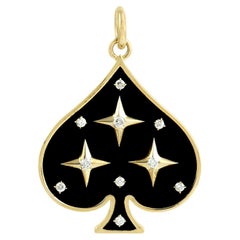Pendentif As de pique en or jaune 14 carats avec émail noir et diamants