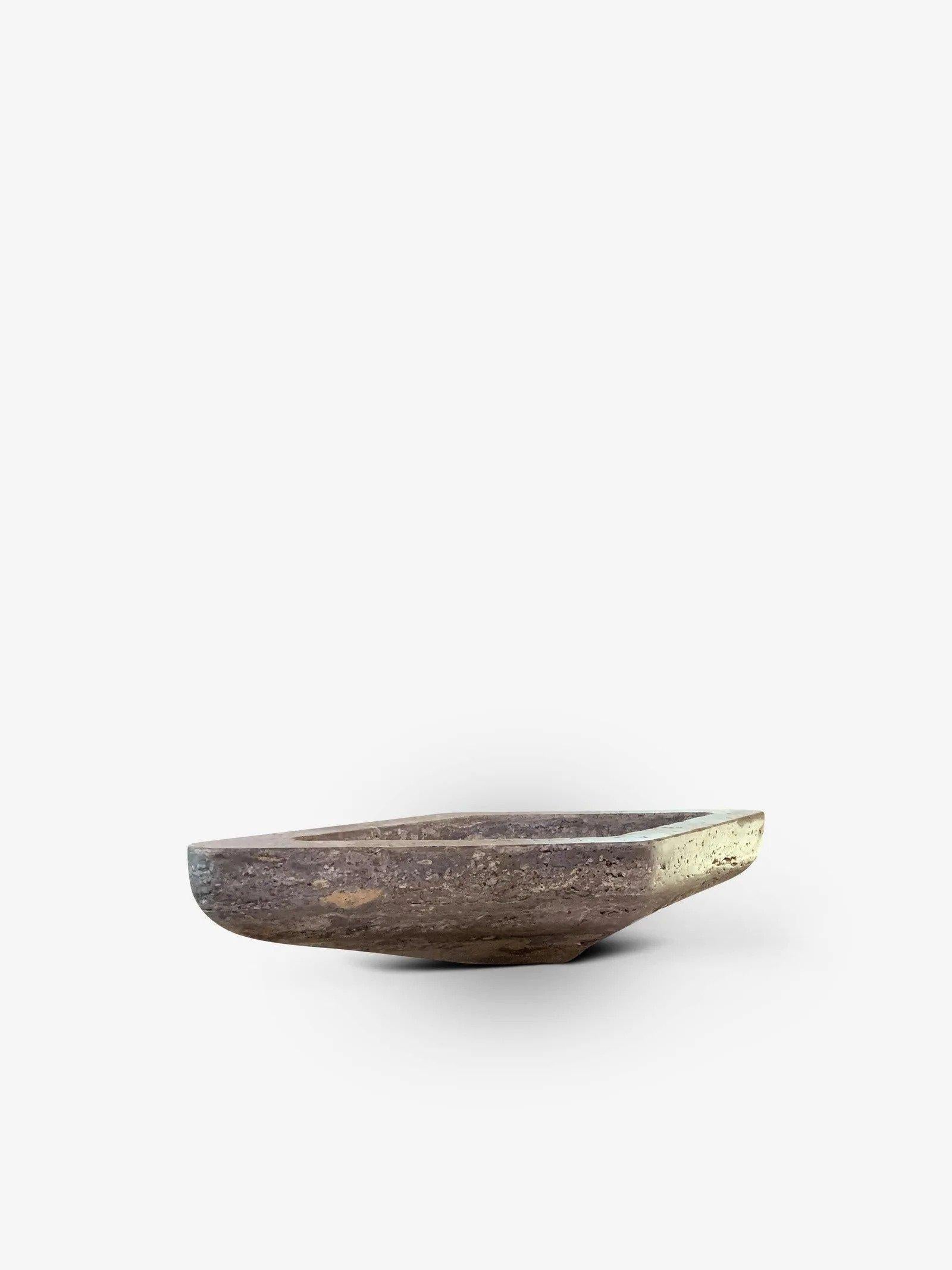 Ace Small Bowl in Brown Travertine In New Condition For Sale In Sag Harbor, NY