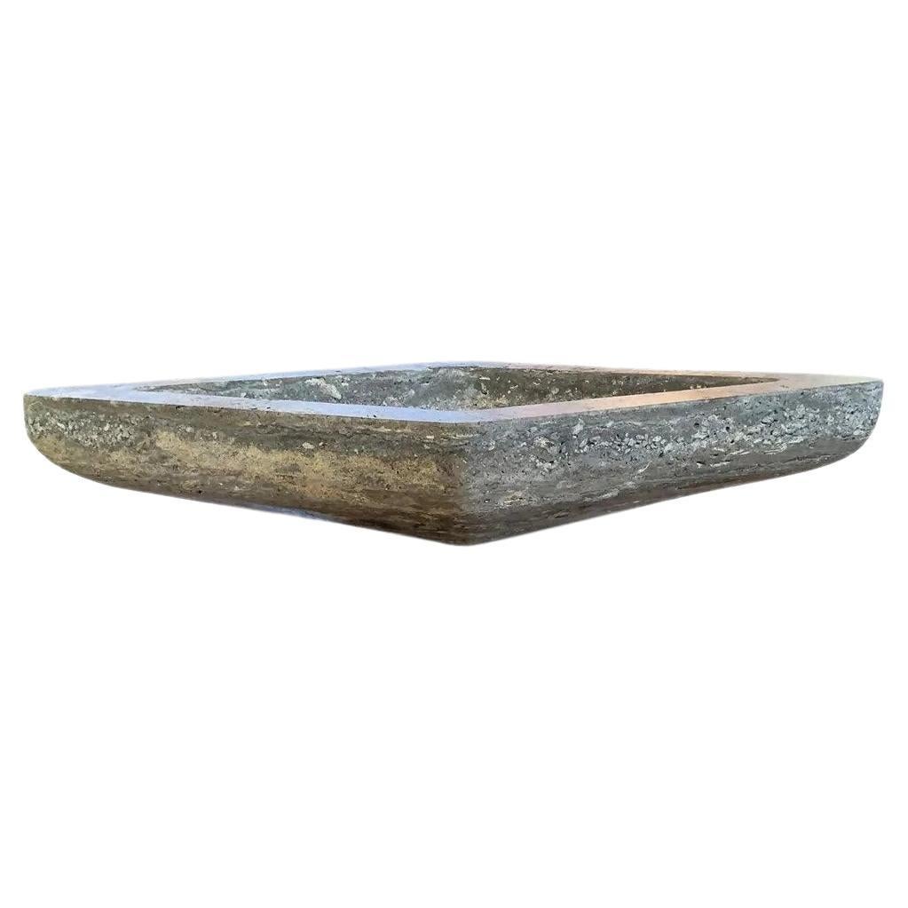 Ace Small Bowl in Brown Travertine For Sale