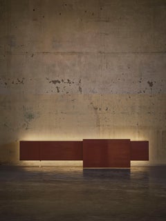 Acerbis Alterego Low Credenza in Glossy Red with Glossy Lacquered Burgundy Door
