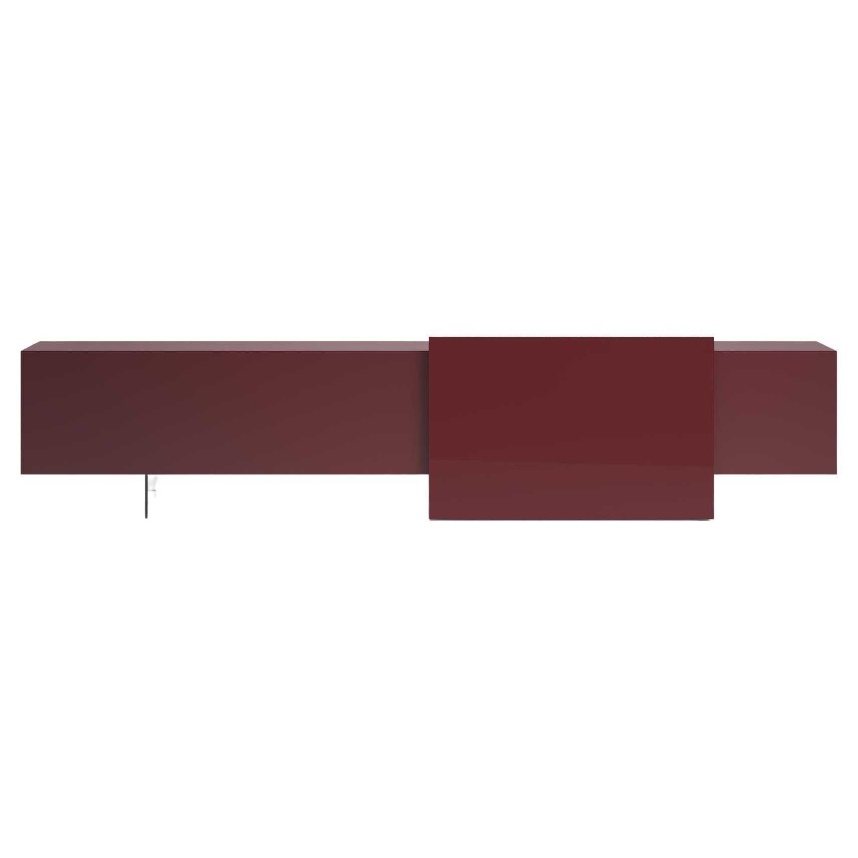 Acerbis Alterego Low Credenza in Glossy Red with Glossy Lacquered Burgundy Door For Sale