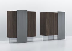Credenze Acerbis Alterego in noce tinto scuro e ante laccate nichel opaco