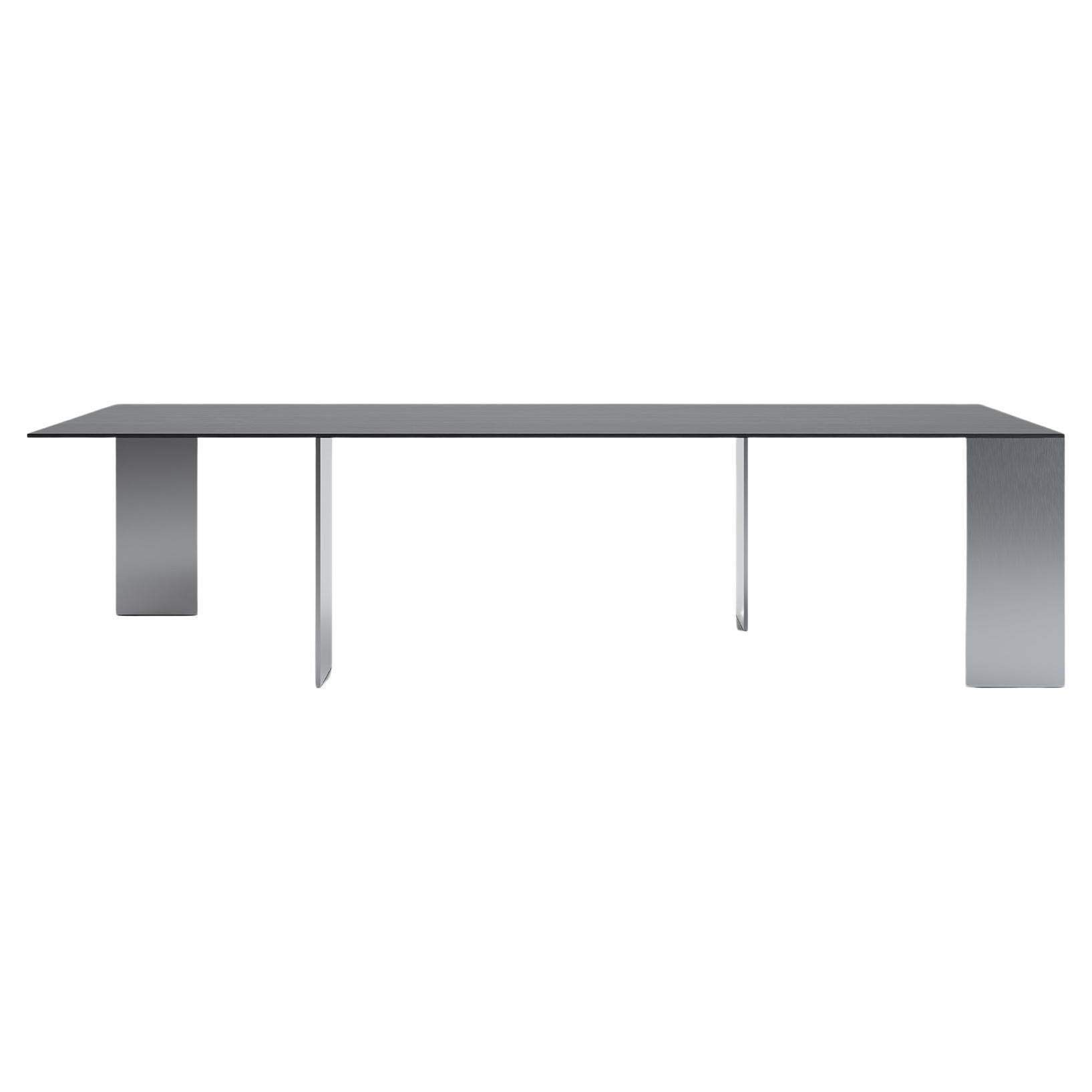 Acerbis Axis Large Table in Black Eucalyptus Wooden Top with Brushed Steel Frame