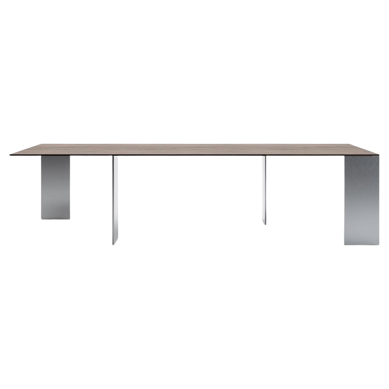 Acerbis Axis Large Table in Eucalyptus Wooden Top with Brushed Steel Frame For Sale