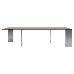 Acerbis Axis Large Table in Eucalyptus Wooden Top with Brushed Steel Frame