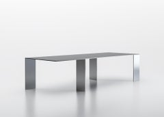 Acerbis Axis Small Table in Black Eucalyptus Wooden Top with Brushed Steel Frame