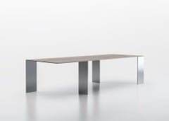Acerbis Axis Small Table in Eucalyptus Wooden Top with Brushed Steel Frame
