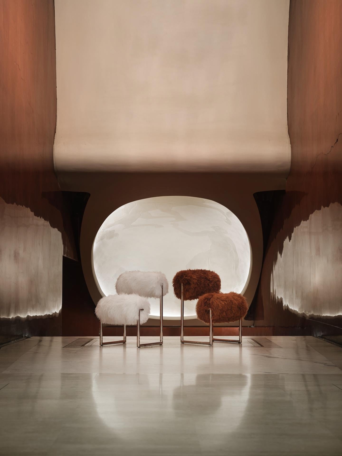 Silla de salón Acerbis Due Più con piel de cabra de Mongolia by Nanda Vigo en venta 3