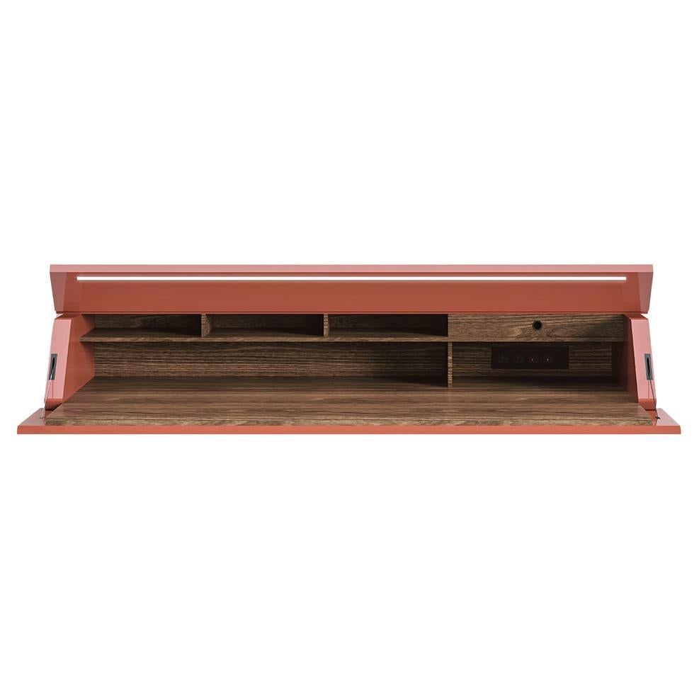 Acerbis Ghostwriter Wall-Mounted Desk/Bookcase in Glossy Lacquered Brick Red