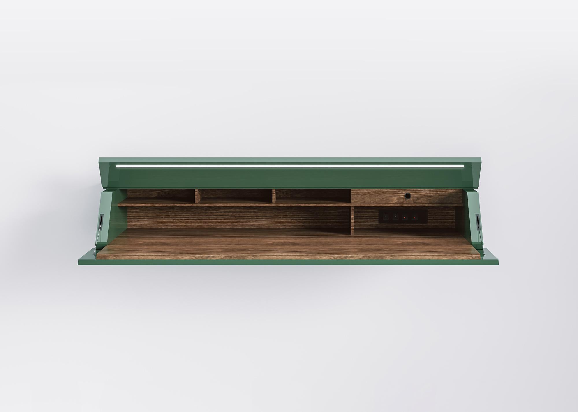Acerbis Ghostwriter Wall-Mounted Desk/Bookcase in Glossy Lacquered Dark Green In New Condition For Sale In Brooklyn, NY