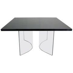 "Acerbis International" Black Square Floating Dinning Table, 1970s, Italy