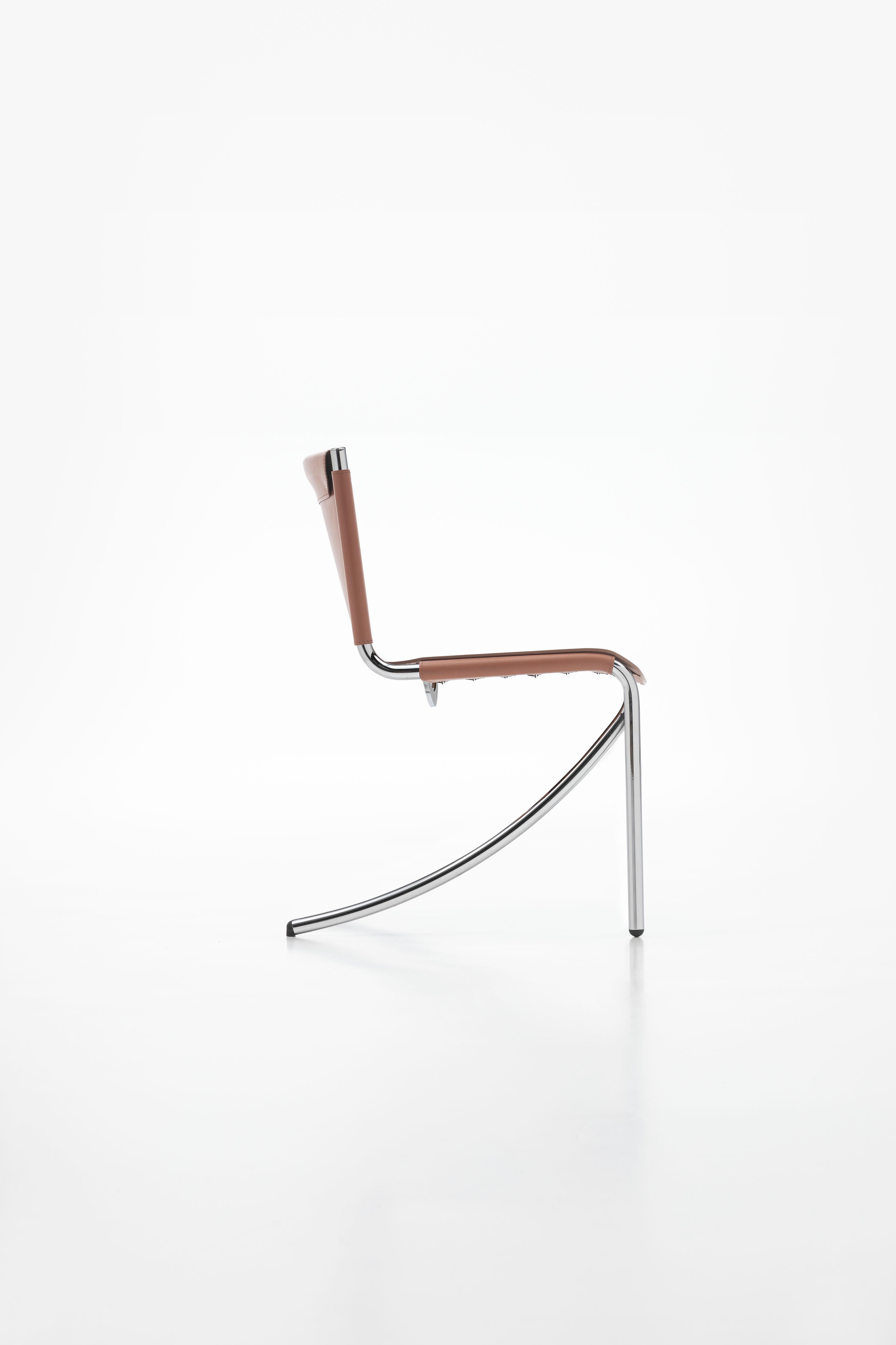 Acerbis Jot Chair in Natural Saddle Seat with Chrome Frame by Giotto Stoppino In New Condition For Sale In Brooklyn, NY