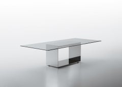 Acerbis Judd Large Rectangular Table in Transparent Glass Top with Steel Base