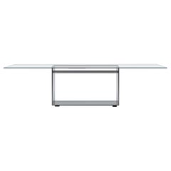Mesa rectangular grande Acerbis Judd con tapa de cristal transparente y base de acero