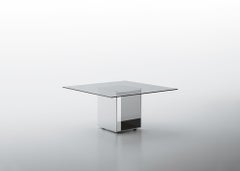 Acerbis Judd Large Square Table in Transparent Glass Top with Shiny Steel Base