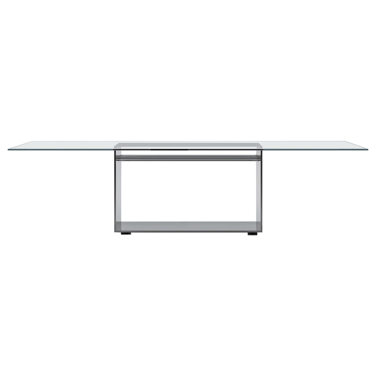 Acerbis Judd Kleiner rechteckiger Tisch mit transparenter Glasplatte und Stahlfuß im Angebot
