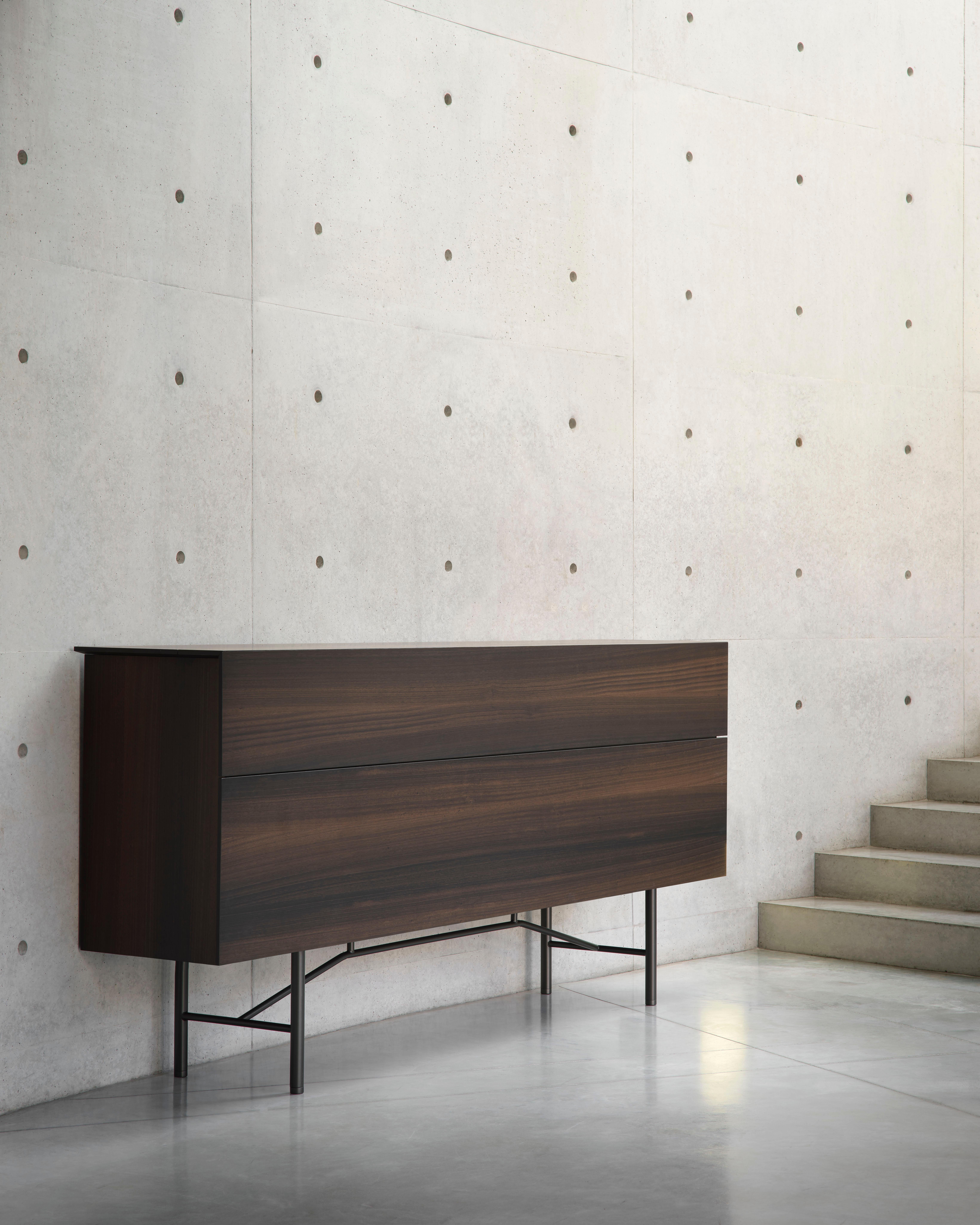 Acerbis Großes Grand Buffet Sideboard in glänzendem lackiertem dunkelgrünem und grauem Rahmen (Holz) im Angebot