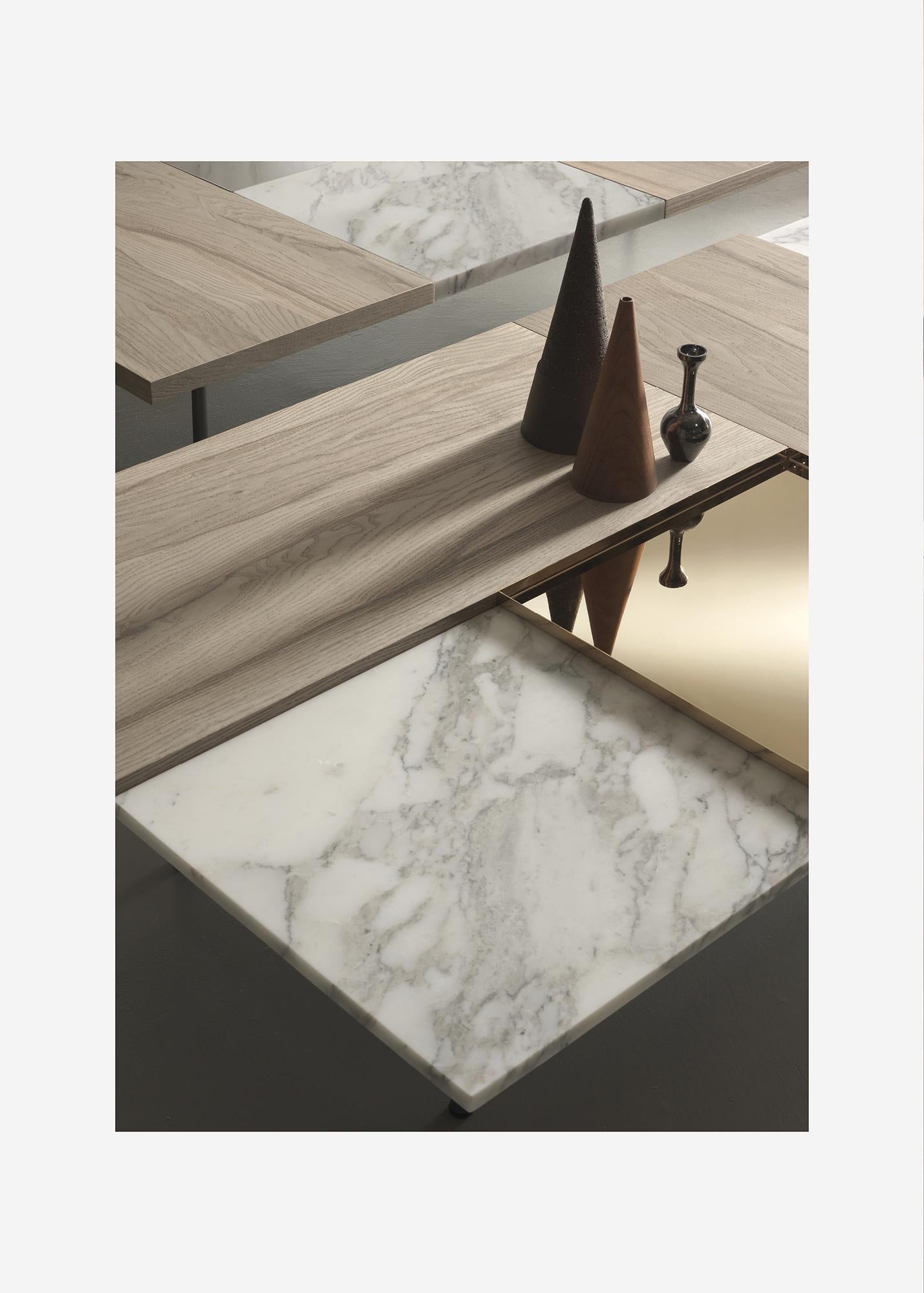 Acerbis Large Moodboard Coffee Table in White Marble & Dark Stained Walnut Top In New Condition For Sale In Brooklyn, NY