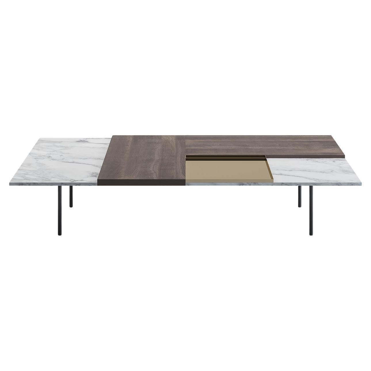Mesa de centro Moodboard grande Acerbis de mármol blanco y tapa de nogal teñido oscuro