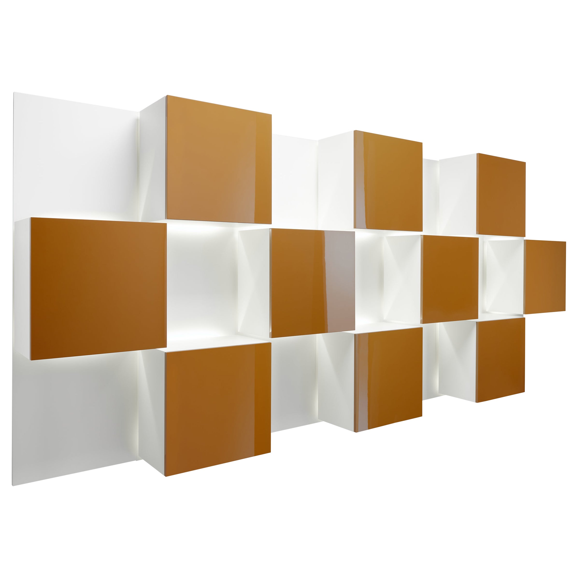 Acerbis Life System Wall Unit in Mustard Yellow Doors and White Lacquered Frame