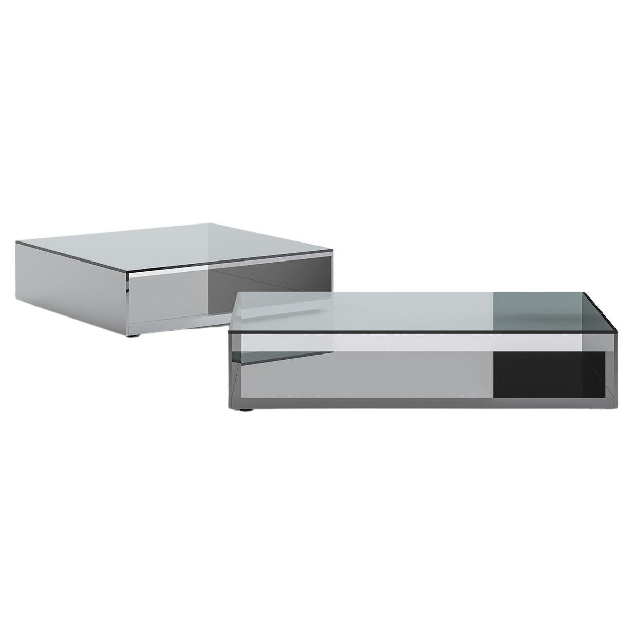 Acerbis Litt, großer, rechteckiger, niedriger Tisch aus transparentem Glas und Edelstahl im Angebot