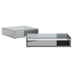 Acerbis Litt, rechteckiger, niedriger Tisch aus transparentem Glas und Edelstahl