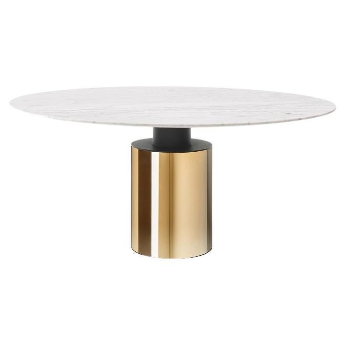 Acerbis Medium Creso Pedestal Table in Arabesque Marble Top and Brass Frame For Sale
