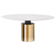 Acerbis Medium Creso Pedestal Table in Arabesque Marble Top and Brass Frame