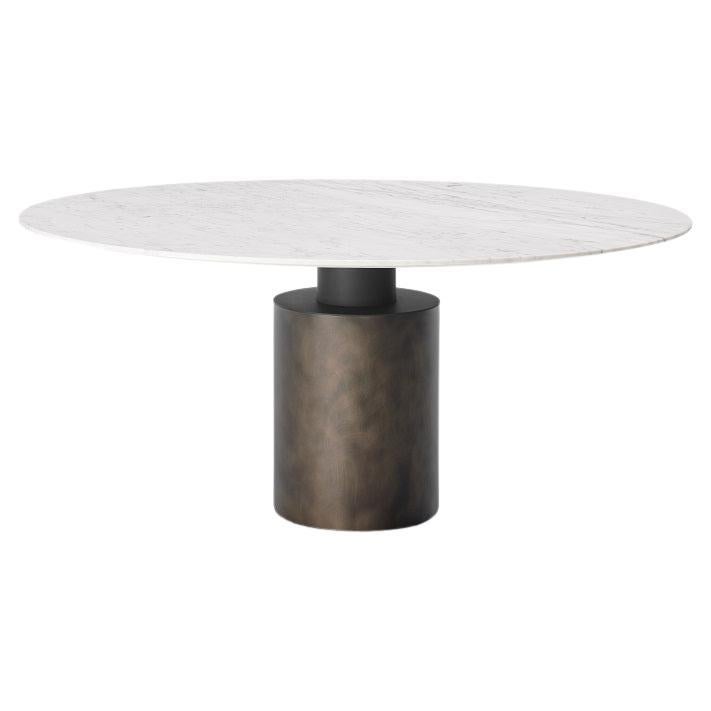 Acerbis Medium Creso Pedestal Table in Arabesque Marble Top & Matt Bronze Frame For Sale