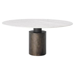 Acerbis Medium Creso Pedestal Table in Arabesque Marble Top & Matt Bronze Frame