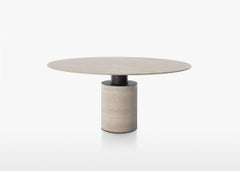Acerbis Medium Creso Pedestal Table in Matt Travertine Marble Top and Frame