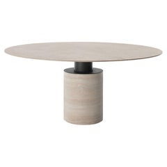 Acerbis Medium Creso Pedestal Table in Matt Travertine Marble Top and Frame