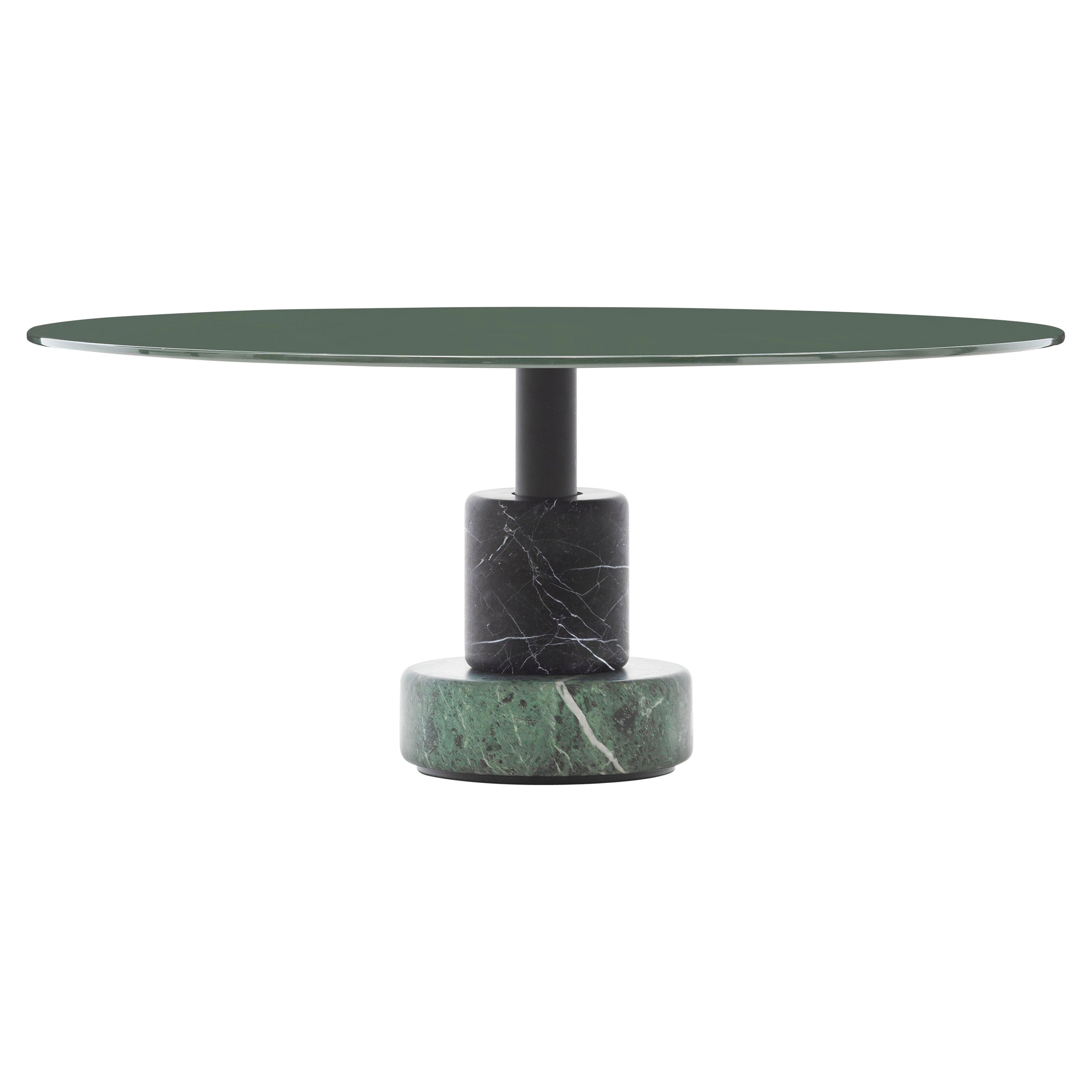 Mesa baja Acerbis Medium Menhir con base de mármol verde/negro y tablero verde oscuro