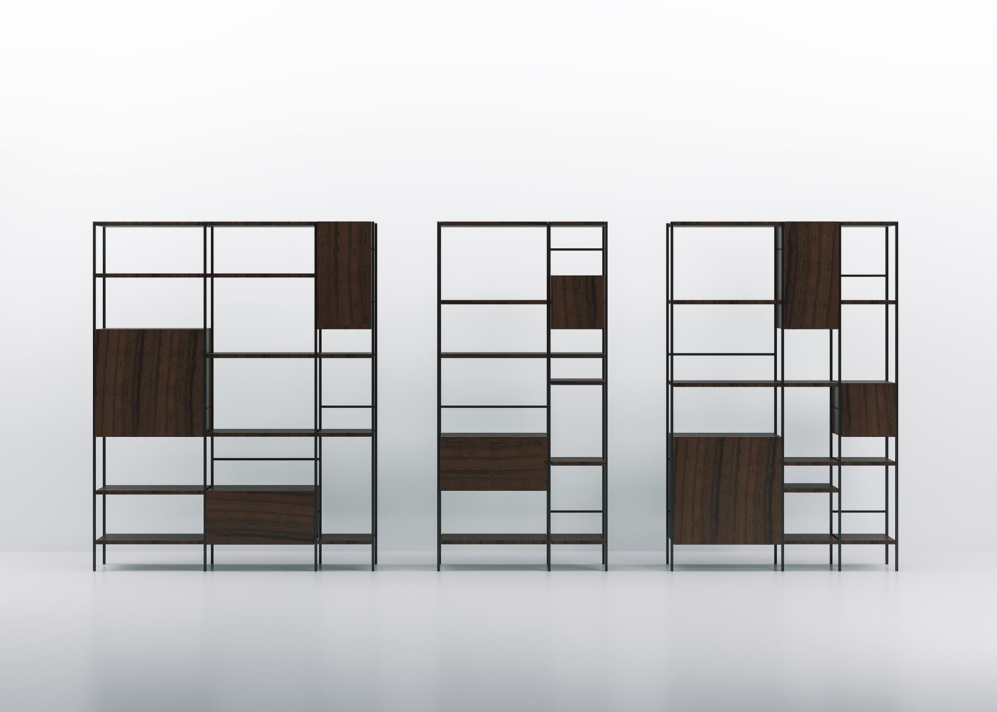 Acerbis Medium Outline Bookcase in Dark Stained Walnut by Giacomo Moor In New Condition For Sale In Brooklyn, NY