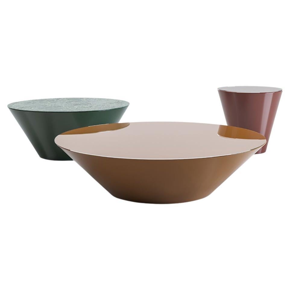 Acerbis Medium Pond Cocktail Tables avec base brillante vert foncé et plateau en marbre