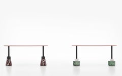 Acerbis Menhir Rectangle Coffee Table w Green/White Marble Base & Brick Red Top