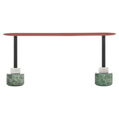 Mesa de centro rectangular Acerbis Menhir con base de mármol verde/blanco y tablero rojo ladrillo