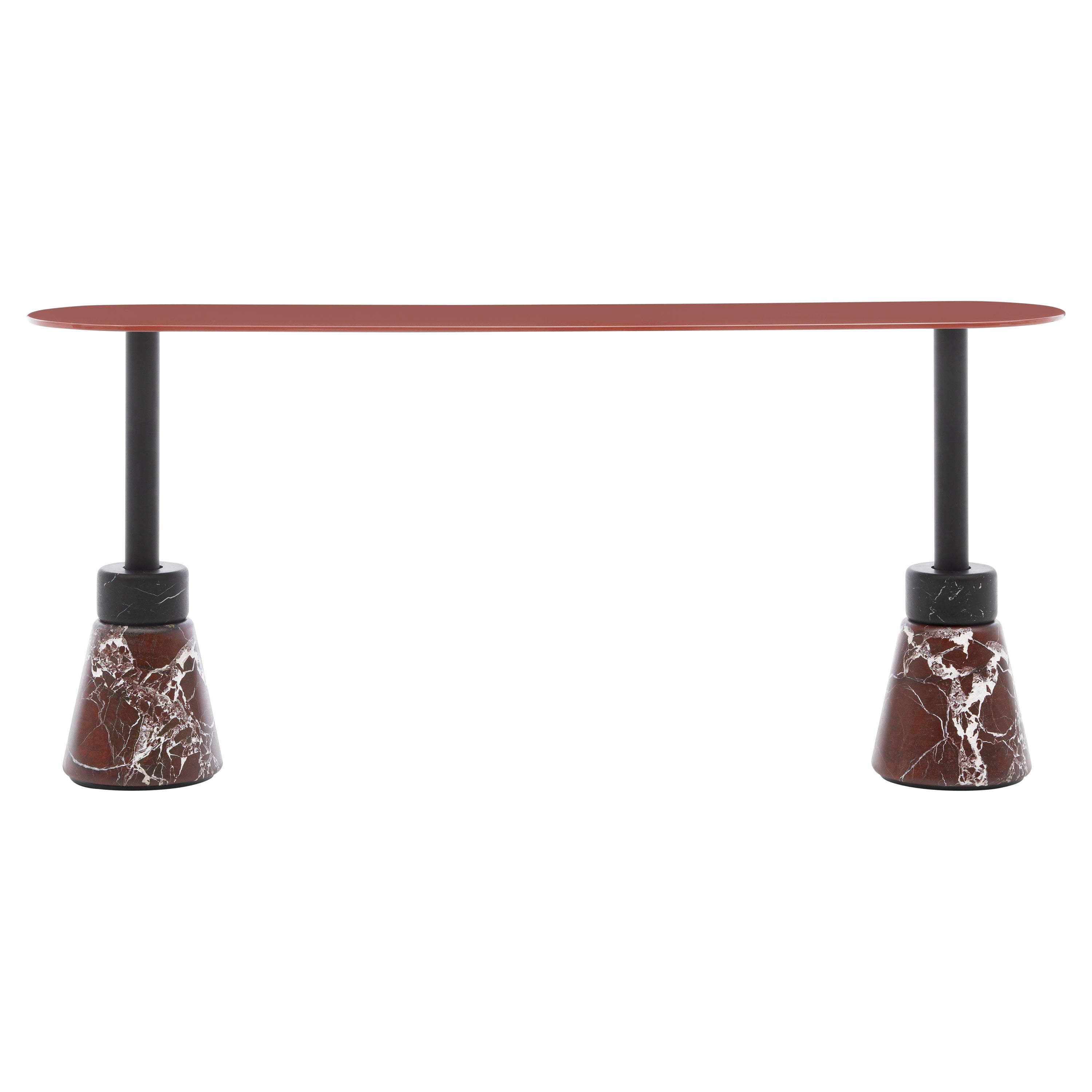 Mesa de centro rectangular Acerbis Menhir con base de mármol rojo/negro y tablero rojo ladrillo