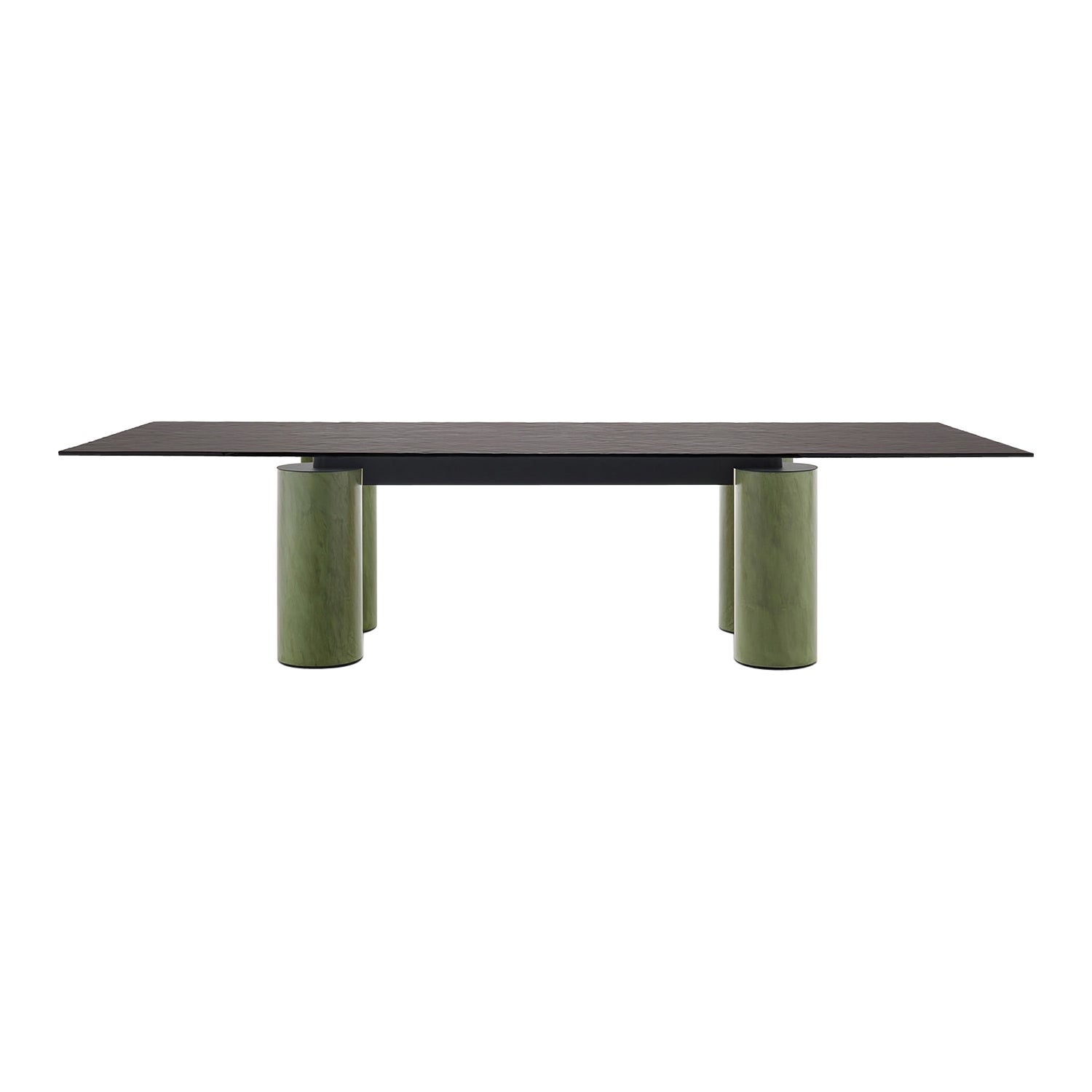 Table moyenne Acerbis Serenissimo avec plateau en verre moulé noir et base à l'encaustique verte