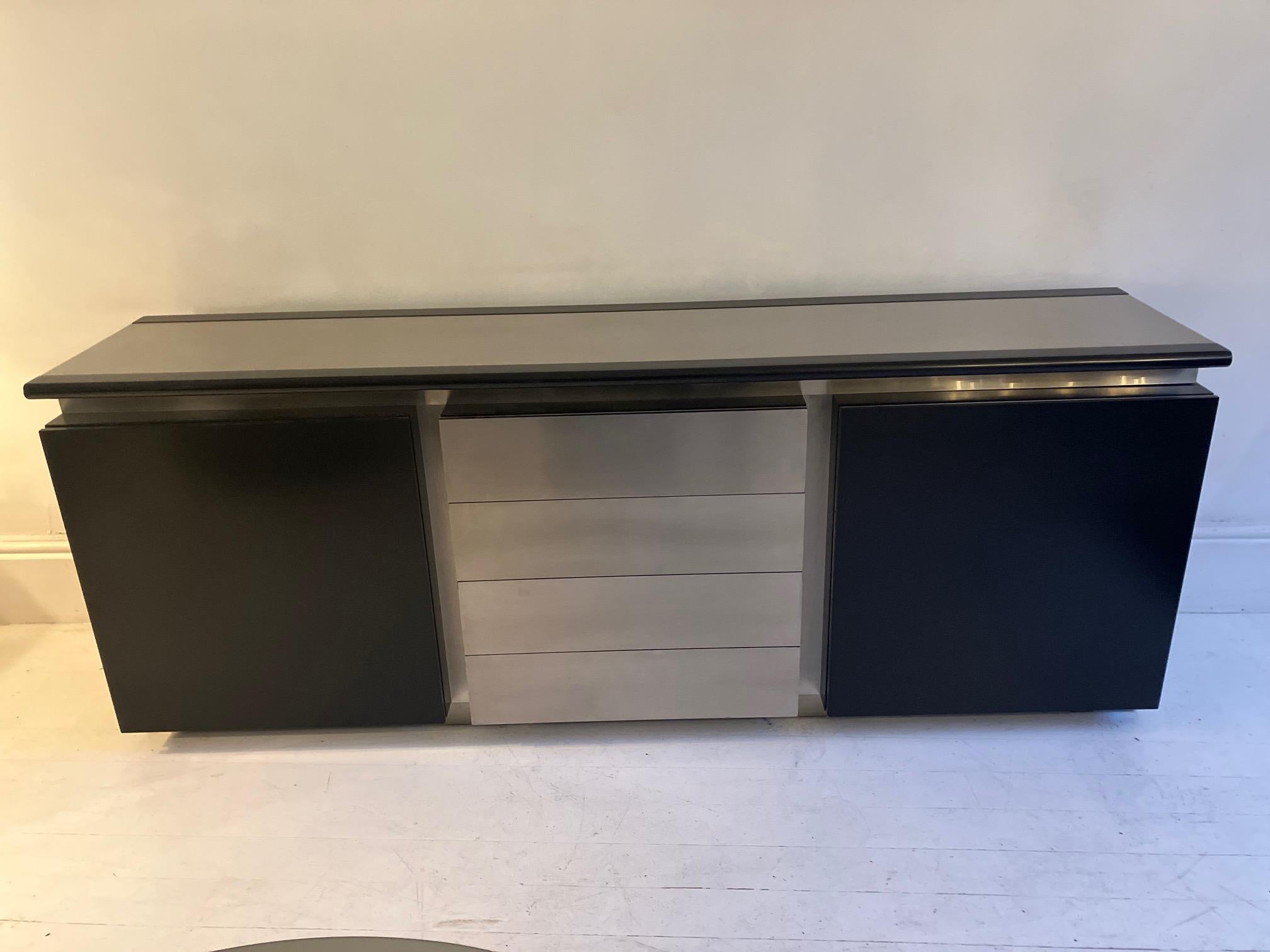 Black lacquer and brushed steel Parioli side cabinet by Giotto Stoppino and Marco Acerbis for Acerbis.
 
Italian circa 1970s - great proportions and quality. Excellent original condition.
 
Giotto Stoppino and Marco Acerbis are two talented