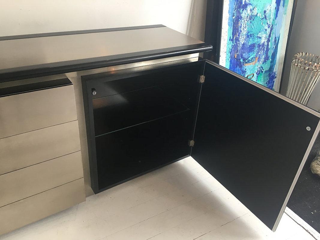 Late 20th Century Acerbis Side Cabinet in Black Lacquer and Brushed Steel Italian, circa 1970s For Sale