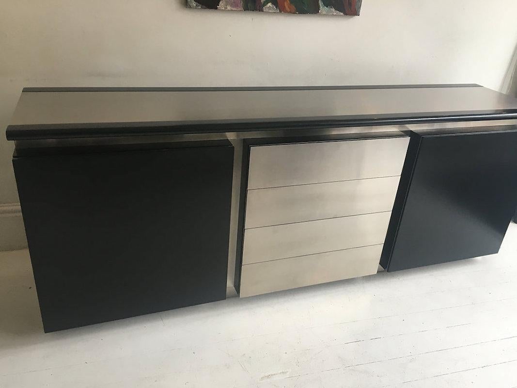 Acerbis Side Cabinet in Black Lacquer and Brushed Steel Italian, circa 1970s For Sale 1