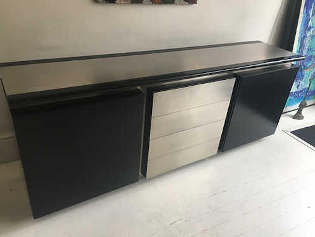 Acerbis Side Cabinet in Black Lacquer and Brushed Steel Italian, circa 1970s For Sale 2