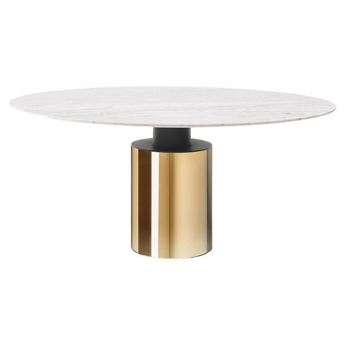 Acerbis Small Creso Pedestal Table in Arabesque Marble Top and Brass Frame For Sale