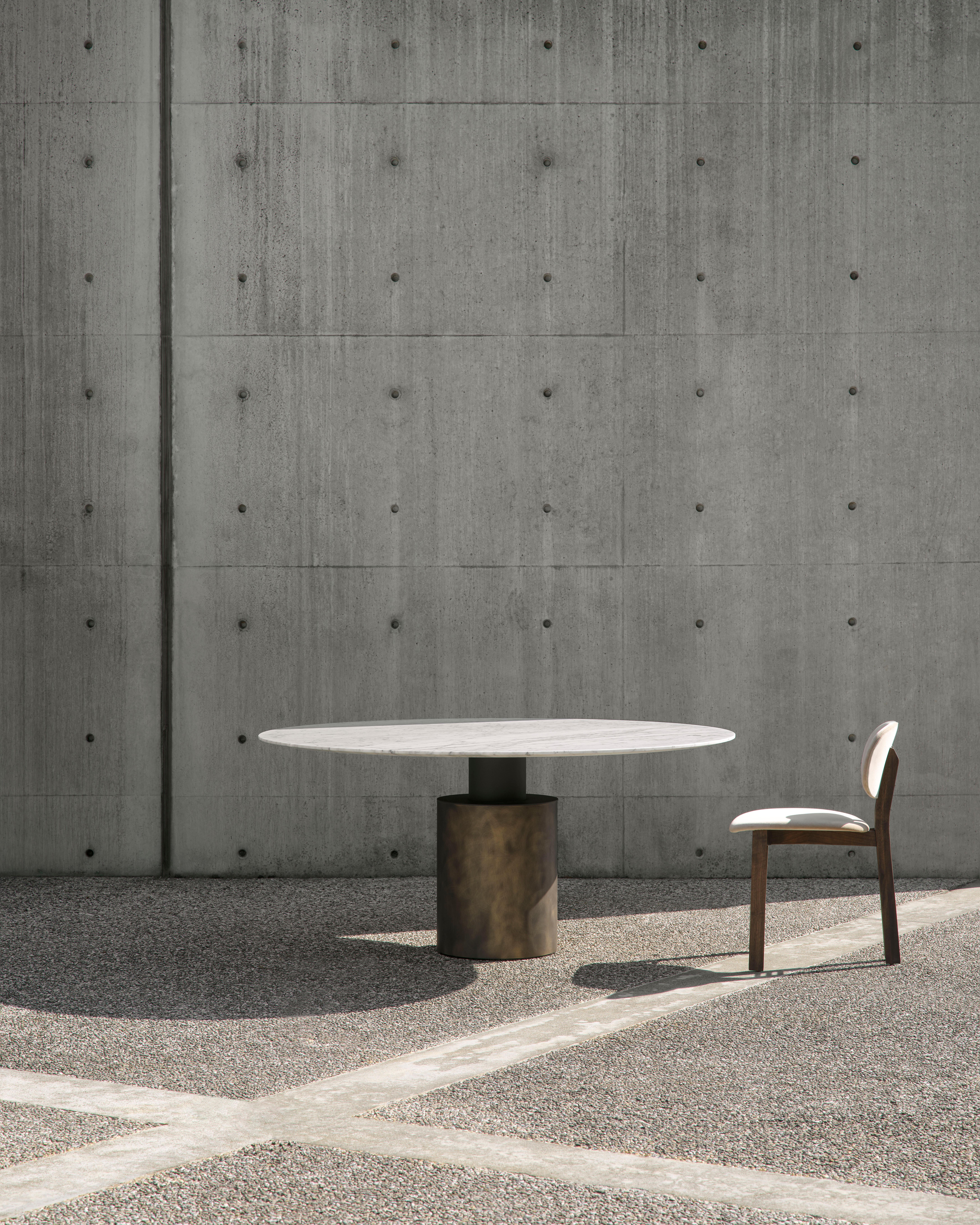 Acerbis Small Creso Pedestal Table in Arabesque Marble Top and Matt Bronze Frame In New Condition For Sale In Brooklyn, NY