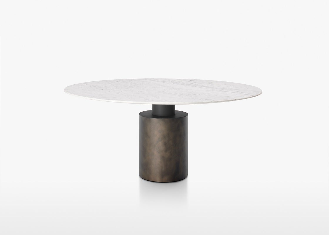 Petite table à piédestal Creso Acerbis avec plateau en marbre arabesque et cadre en bronze mat