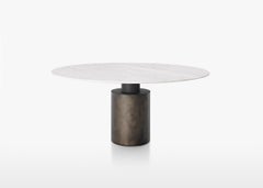 Acerbis Small Creso Pedestal Table in Arabesque Marble Top and Matt Bronze Frame