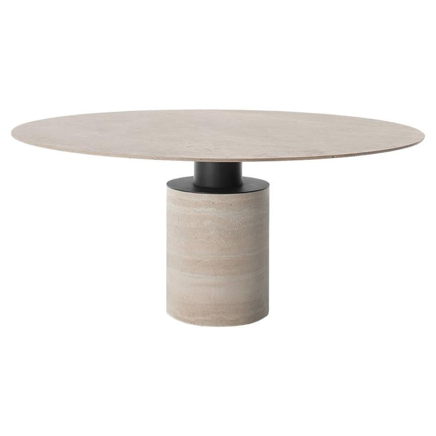 Acerbis Small Creso Pedestal Table in Matt Travertine Marble Top and Frame For Sale