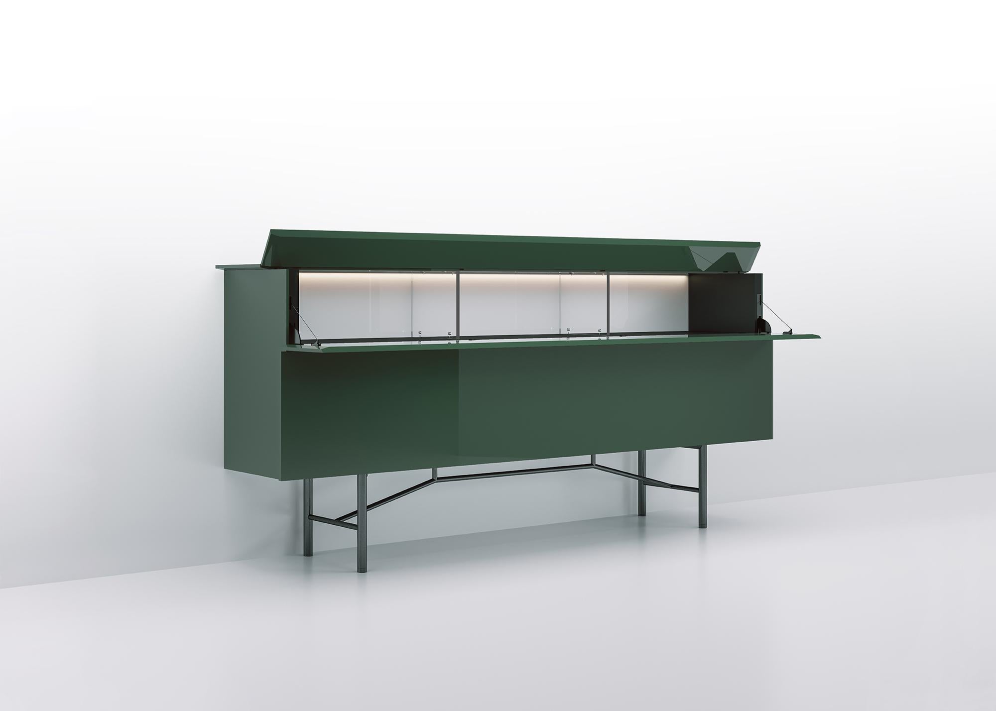 Acerbis Small Grand Buffet Sideboard in Matt Lacquered Dark Green & Grey Frame In New Condition For Sale In Brooklyn, NY