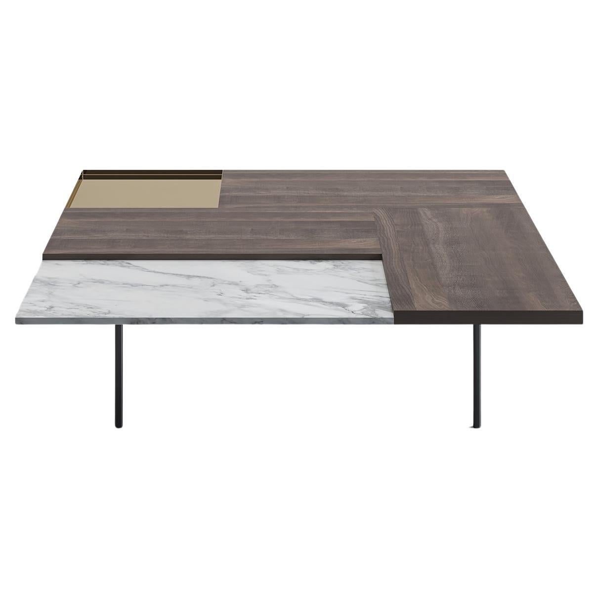 Acerbis Small Moodboard Coffee Table in White Marble & Dark Stained Walnut Top For Sale